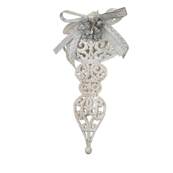 Vintage Filigree Christmas Tree Ornaments Set of 7 Tree Heart Star Glitter - Picture 6 of 10